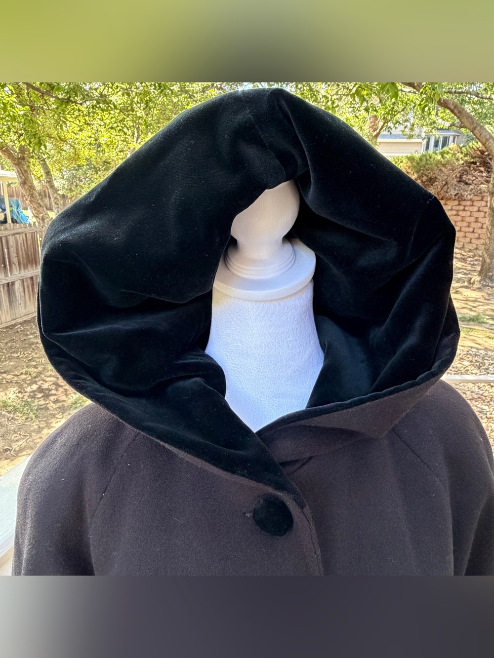 Forecaster of Boston Vintage 90’s Maxi Trench Coat 6 USA Wool Velvet Hood Black - Picture 6 of 15
